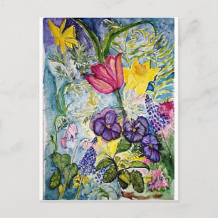 Spring Floral Watercolor Postcard