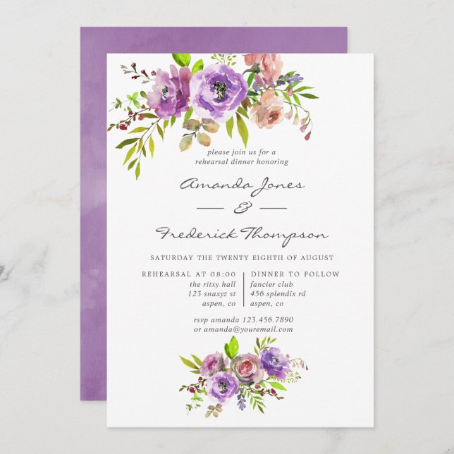 Spring Floral Watercolor Rehearsal Dinner Invitation (Front/Back)