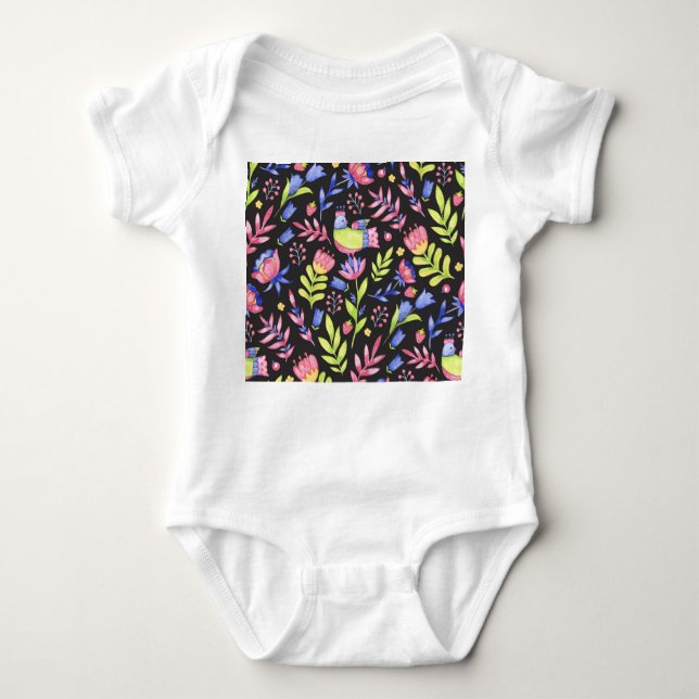Spring Floral: Watercolor Seamless Pattern Baby Bodysuit (Front)