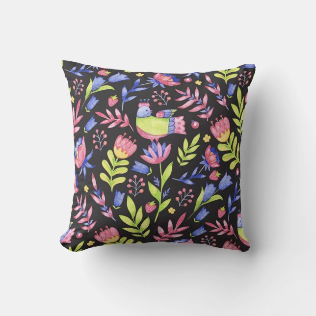 Spring Floral: Watercolor Seamless Pattern Cushion (Front)