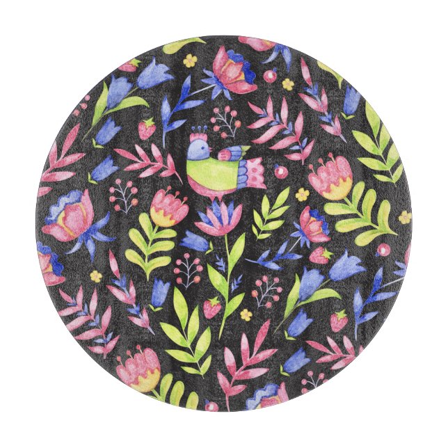 Spring Floral: Watercolor Seamless Pattern Cutting Board (Front)