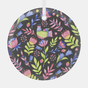 Spring Floral: Watercolor Seamless Pattern Glass Tree Decoration