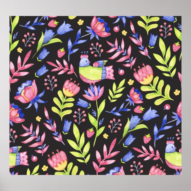 Spring Floral: Watercolor Seamless Pattern Poster (Front)