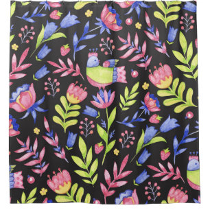 Spring Floral: Watercolor Seamless Pattern Shower Curtain