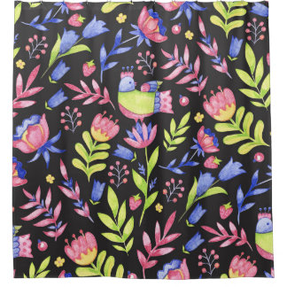 Spring Floral: Watercolor Seamless Pattern Shower Curtain