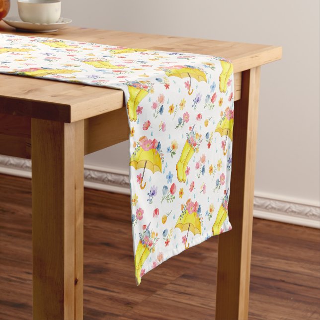 Spring Floral Watercolor Table Runner – April Show (In Situ)