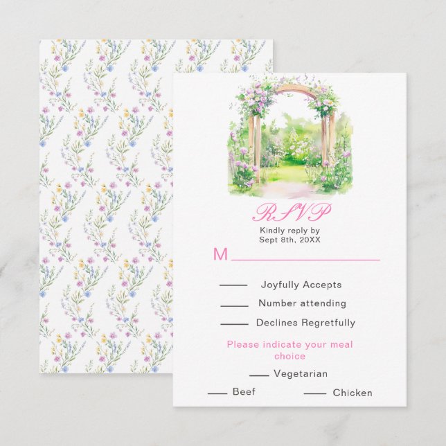 Spring Floral Wedding Arch Reception RSVP Card (Front/Back)