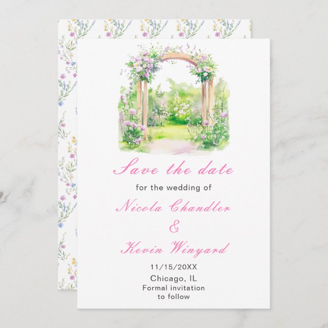 Spring Floral Wedding Arch Reception Save The Date (Front/Back)