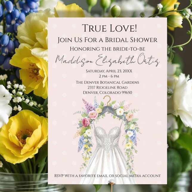Spring Floral Wedding Dress Bridal Shower Invite (Celebrate the bride-to-be with this elegant spring floral bridal shower design. )