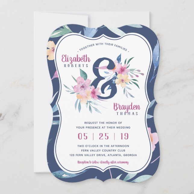 Spring Floral Wedding Invitation, Boho Invitation (Front)