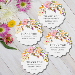 Spring Floral Wedding Round Scalloped Favour Tags