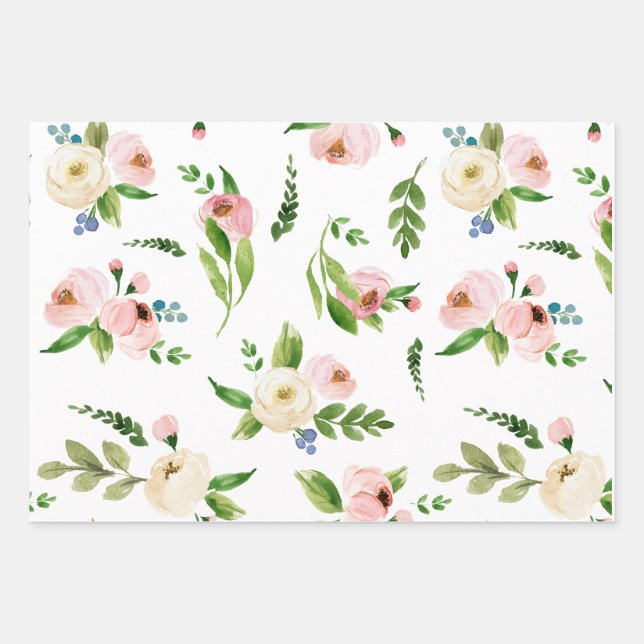 Spring Floral Wedding Wrapping Paper Sheet (Front)