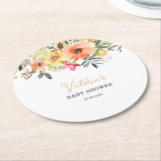 Spring Floral Welcome baby Shower  Round Paper Coaster