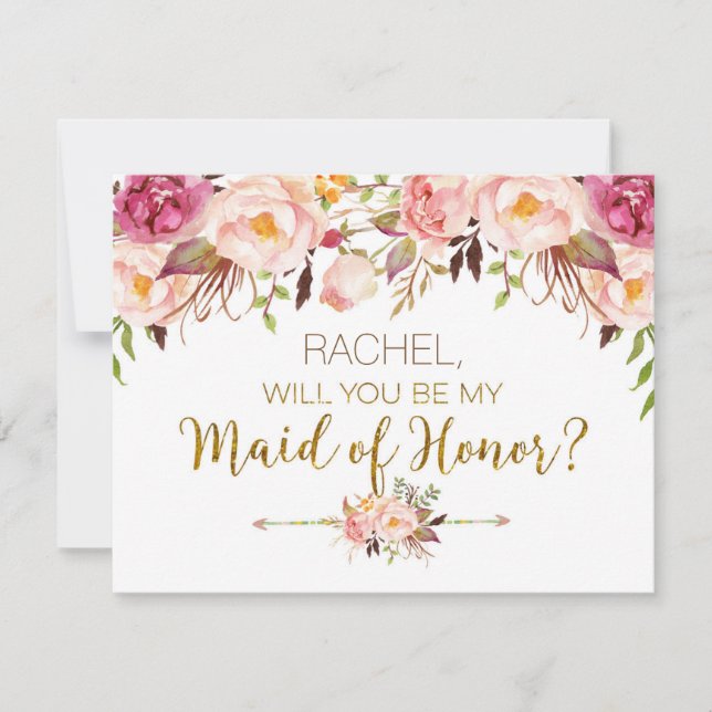 Spring Floral Will You Be Maid of Honour Card (Front)