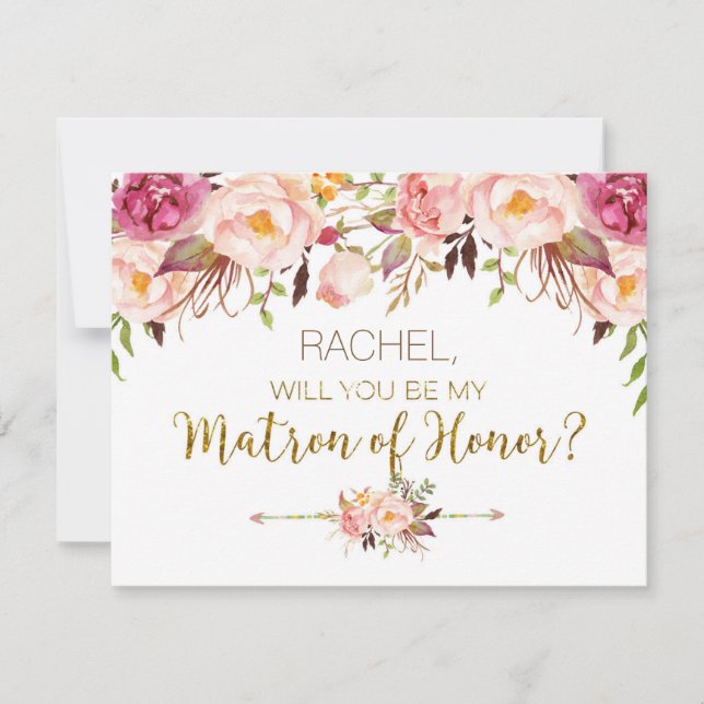 Spring Floral Will You Be Matron of Honour Card (Front)