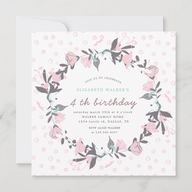 Spring floral wreath blush  Birthday Invitation (Front)