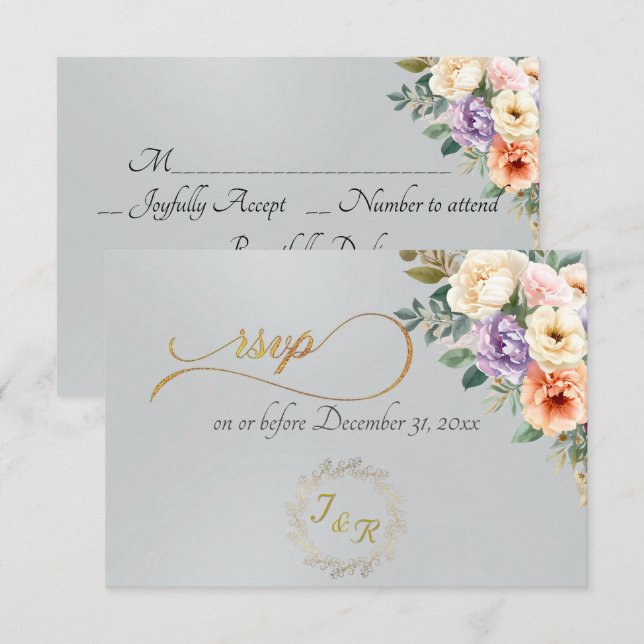 Spring Floral & Wreath - Silver RSVP Card (Front/Back)