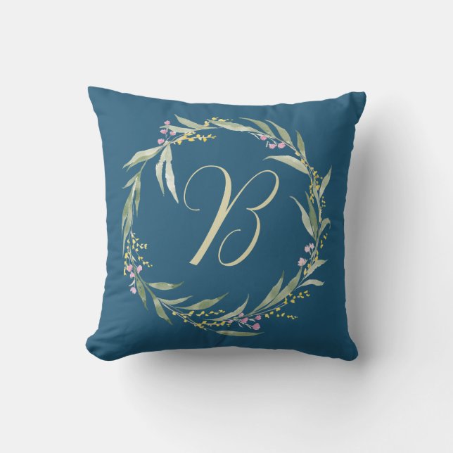 Spring Floral Wreath with Initial Cushion (Front)