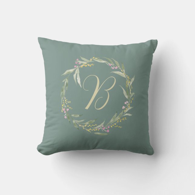 Spring Floral Wreath with Initial Cushion (Front)