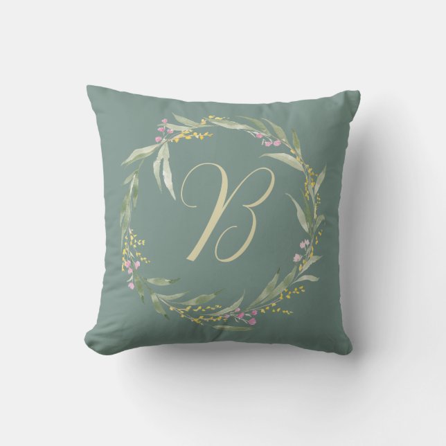 Spring Floral Wreath with Initial Cushion (Front)