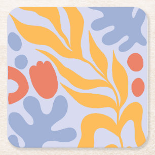 spring floral yellow and blue square paper coaster
