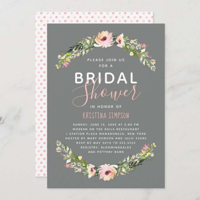 Spring Florals | Bridal Shower | Taupe Invitation (Front/Back)