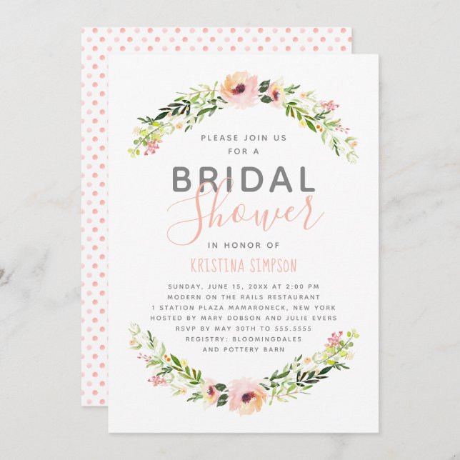 Spring Florals | Bridal Shower | White Invitation (Front/Back)
