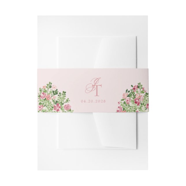 Spring Florals Elegant Initials Pink Invitation Belly Band (Front Example)