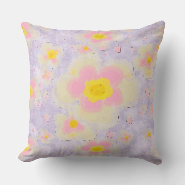 Spring Florals Lilac Pink Yellow Cushion (Front)