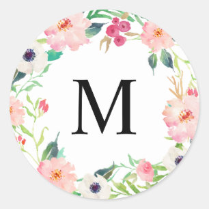 Spring Florals Monogram Classic Round Sticker