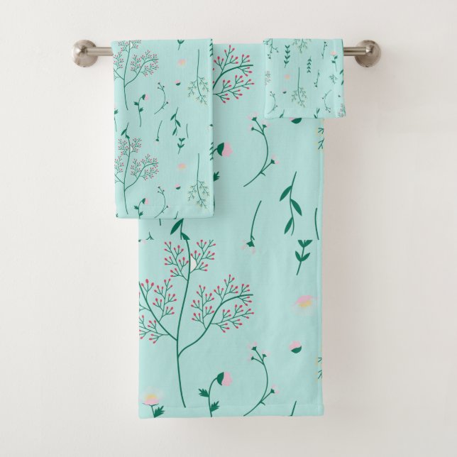Spring Florals on Pale Blue  Bath Towel Set (Insitu)