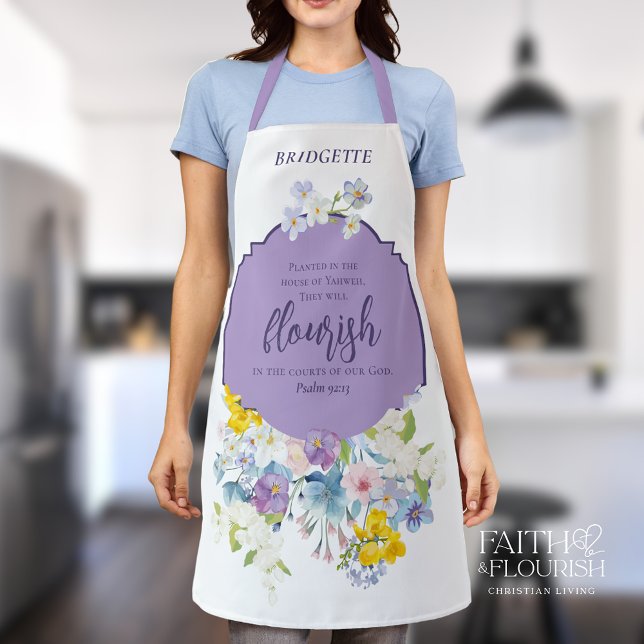 Spring Florals Scripture Elegant Personalised Apron (Creator Uploaded)