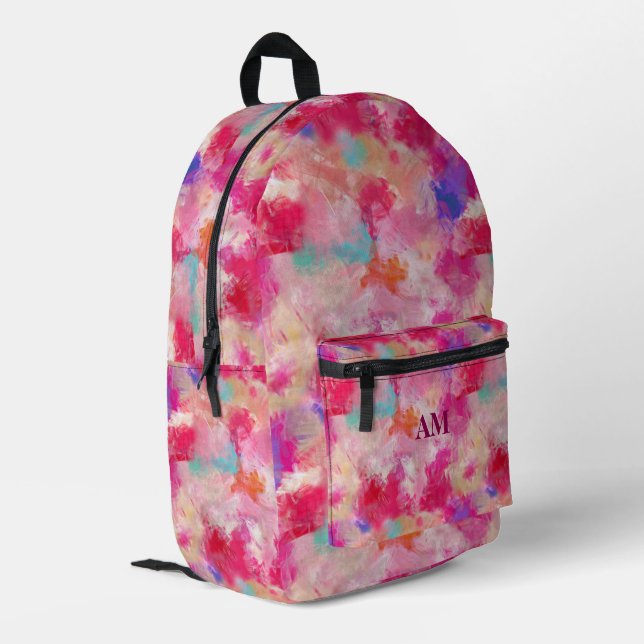 Spring Flower Abstract Pink + Personalised  Printed Backpack (Back Corner Left)