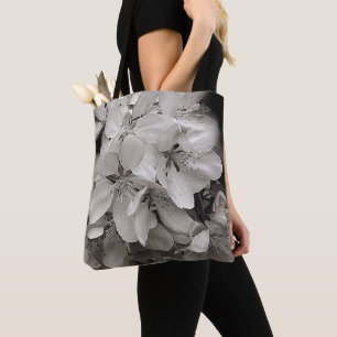 Spring Flower Blossoms In Black And White Tote Bag