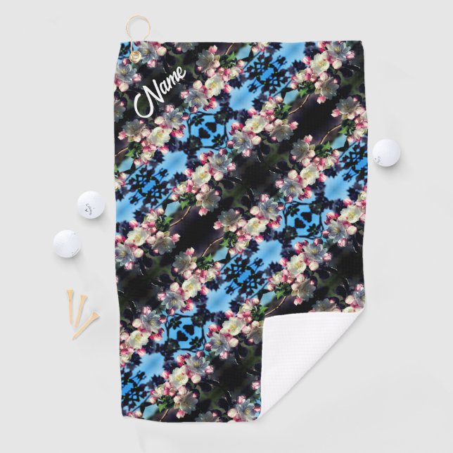 Spring Flower Blossoms Pattern Personalised Golf Towel (InSitu)