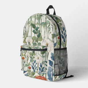 Spring Flower Blossoms  Watercolor Art Printed Backpack