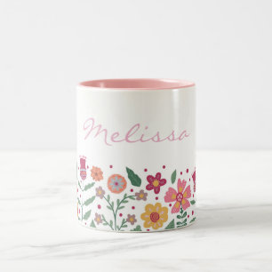  Spring Flower Border  Two-Tone Coffee Mug