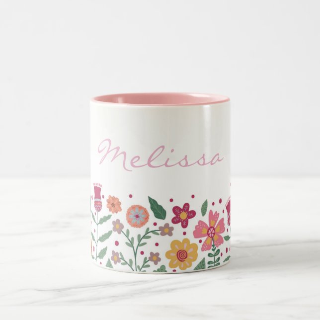  Spring Flower Border  Two-Tone Coffee Mug (Center)