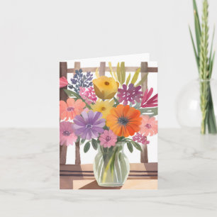 Spring Flower Bouquet   Floral Pastel Watercolor Card