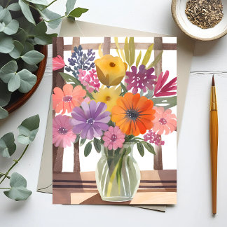 Spring Flower Bouquet | Floral Pastel Watercolor Postcard