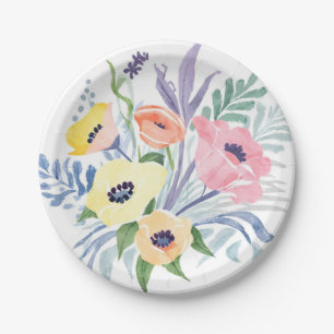 Spring Flower Bouquet   Pretty Floral Watercolor Paper Plate