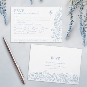 Spring flower butterflies art wedding blue meal  RSVP card
