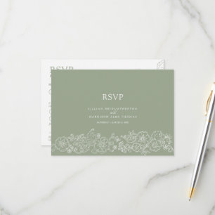 Spring flower butterflies art wedding green meal  RSVP card