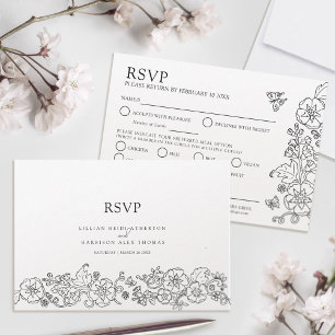 Spring flower butterflies art wedding meal option RSVP card