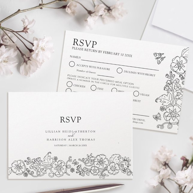 Spring flower butterflies art wedding meal option RSVP card (Creator Uploaded)