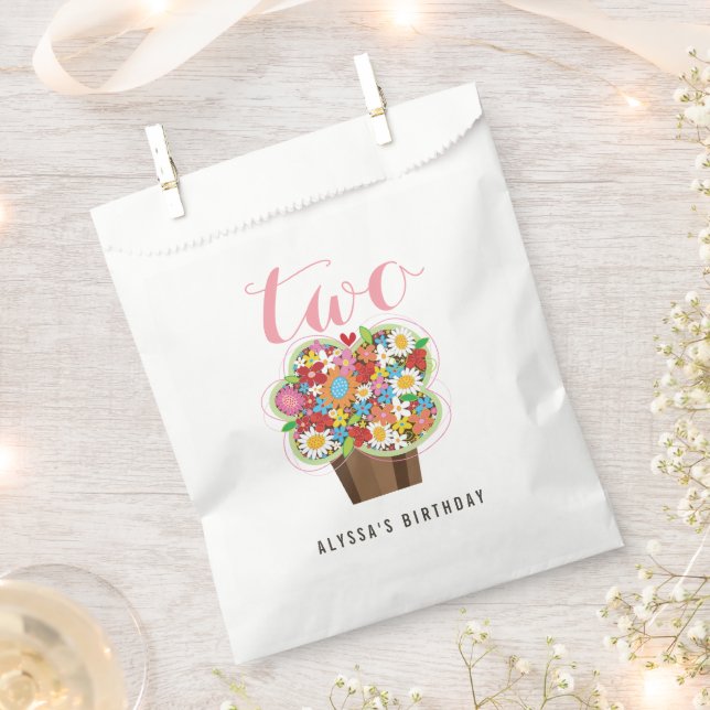Spring Flower Cupcake Girl's 2nd Birthday Party Favour Bags (Clipped)