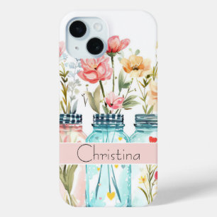 Spring Flower Design with Name iPhone 15 Case
