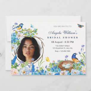 Spring flower garden bird photo bridal shower invitation