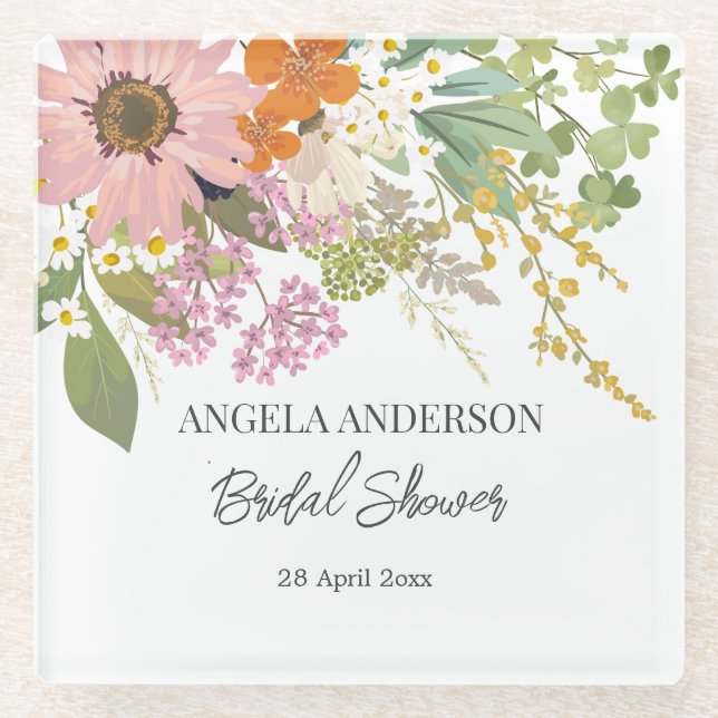 Spring Flower Garden Bridal Shower Paper Coaster (Front)