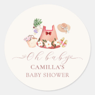 Spring Flower Garden Girl Clothes Baby Shower Classic Round Sticker